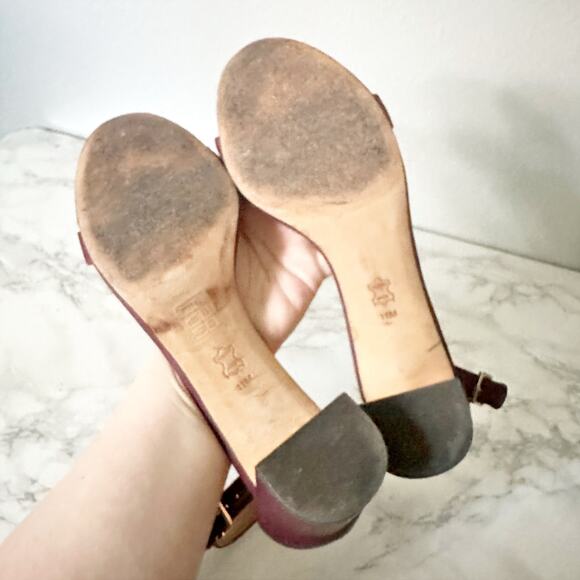 Tory Burch Cecile Maroon Leather Ankle Strap Block Heel Sandals women’s size 11 - Picture 10 of 14